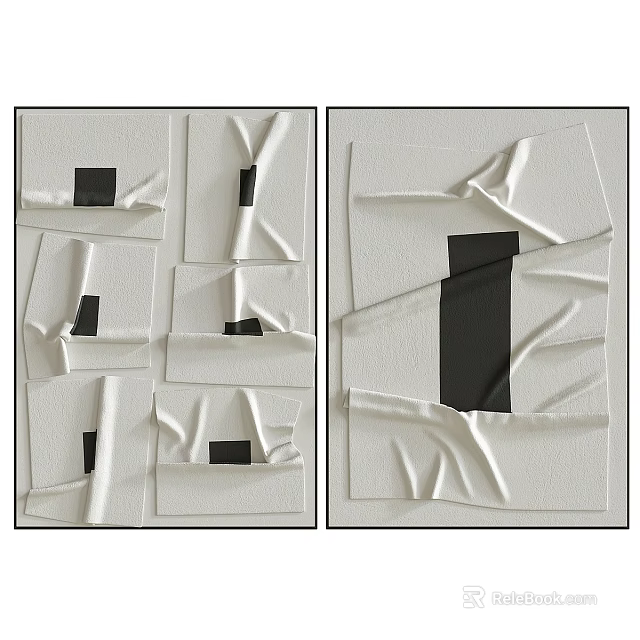Abstract Painting Featuring White Folded Paper Textures and Black Rectangular Accents 3d model