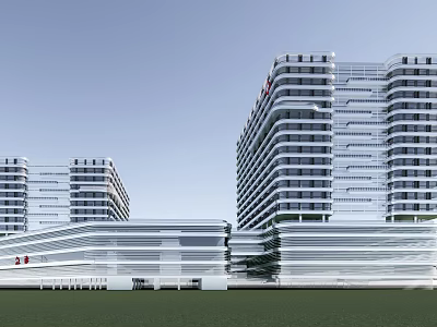 Modern High Rise Hospital Building With Glass Curtain Wall And Exterior Design 3d model