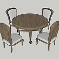 Elegant Round Dining Table With Four Light Upholstered Chairs And Golden Frame 3d model