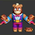 Colorful Cartoon Bear Doll Figure With Bow Tie Holding Items And Small Shoe Accessory