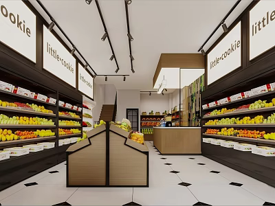 Bright Modern Fruit Shop Interior With Tidy Fresh Fruit Displays And Comfortable Shopping Space 3d model