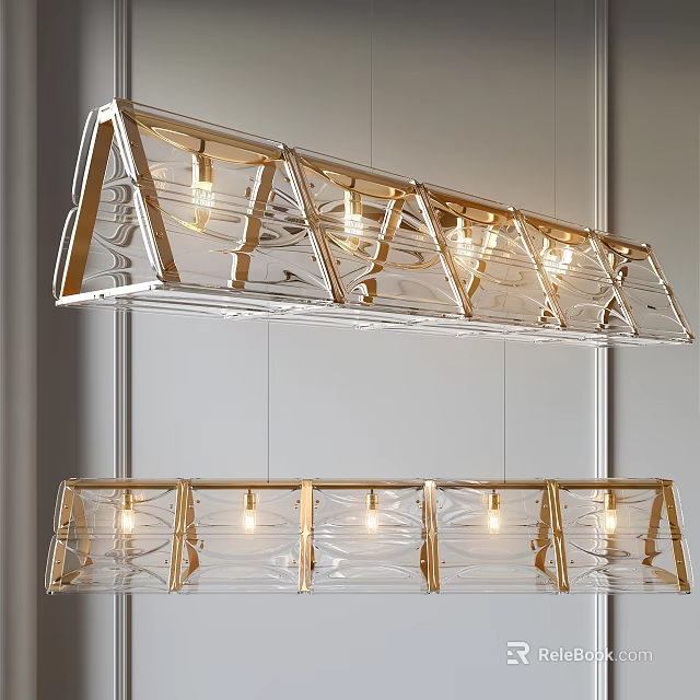 Elegant Modern Rectangular Glass Chandelier With Metal Frame And Multiple Lights 3d model