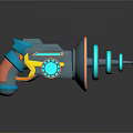 Futuristic Weapon With Blue Yellow Orange Accents Spiral Design And Pink Tip