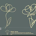 Rose Shaped Neon Light Combinations With Warm Yellow Glow For Dark Wall Decor