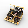 Yellow Cosmetics Display Shelf With Multiple Compartments And Brand Screen 3d model