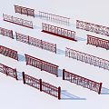 Red Railings Featuring Various Ornate Patterns And Structural Designs In Arranged 3d model