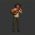 A Man Wearing A Hat Playing An Acoustic Guitar With Gentle Expression