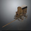 Vintage Wooden Carriage Featuring White Canvas Roof Long Shaft And Wheels