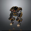 Futuristic Mechanical Creature Robot With Black And Gold Armor And Red Eyes