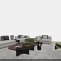 Modern Sofa Coffee Table Set Featuring Beige Sofas Green Cushions And Black Coffee Tables 3d model
