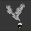 Ship With White And Orange Hull Three Yellow Funnels Emitting Gray Smoke And Water Reflection