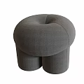 Modern Gray Fabric Stool with Rounded Design and Cylindrical Supportive Legs 3d model