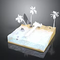 3D Beach Scene Model With Palm Trees Pier Water And Rocks