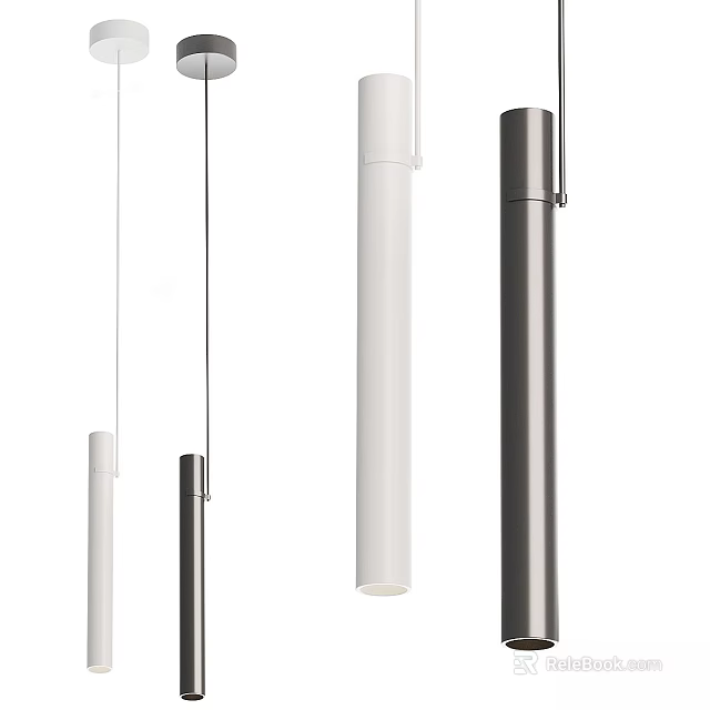 Stylish Modern Cylindrical Pendant Lights With White Black Finishes For Interior Decor 3d model 