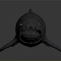 Gray 3D Fish Model With Yellow Eyes Open Mouth And Rough Textured Skin