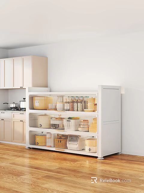 Modern Kitchen Interior Featuring White Cabinets And Open Storage Shelves 3d model 