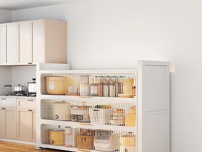 Modern Kitchen Interior Featuring White Cabinets And Open Storage Shelves 3d model