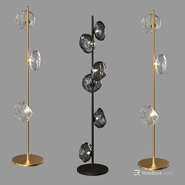 Modern Floor Lamp with Golden Black Stand and Irregular Crystal Stone Decor 3d model 