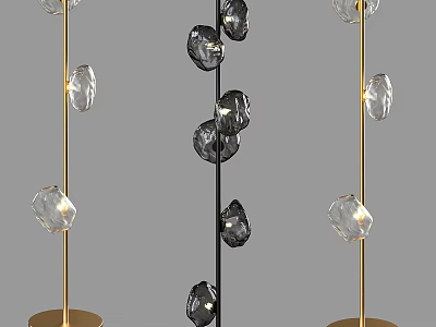 Modern Floor Lamp with Golden Black Stand and Irregular Crystal Stone Decor 3d model