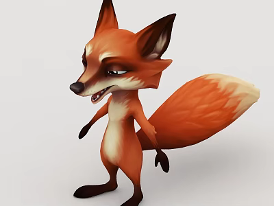 Cute 3D Animated Cartoon Fox Character With Orange Fur And White Belly 3d model