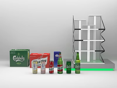 Bar Interior With Assorted Beverage Bottles Arranged On Glass Display Shelf 3d model
