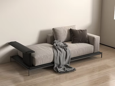 Minimalist Light Gray Two Seater Sofa With Dark Gray Pillow Gray Blanket Black Metal Legs 3d model