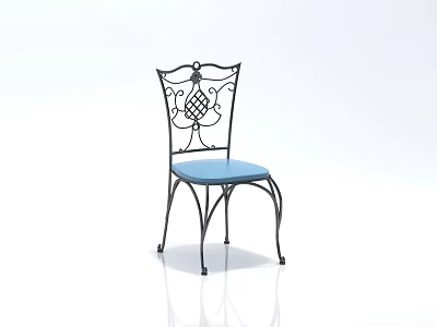 Iron Frame Leisure Chair With Blue Seat And Decorative Backrest For Outdoor Use 3d model