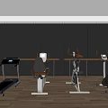 Modern Gym Space With Treadmill Exercise Bike Rowing Machine Wooden Floor And Mirrors