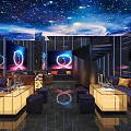Elegant KTV Interior With Starry Sky Ceiling And Dining Tables Chairs 3d model