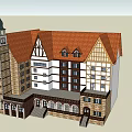 European Architecture With Red Tile Roof Clock Tower And Half Timbered Facade