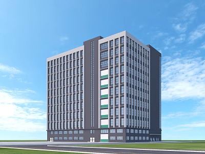 Tall Modern Office Building With Glass Facade And Gray White Exterior Design 3d model