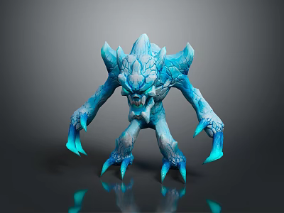 Fierce Blue Fantasy Game Movie Character With Icy Rock Textured Spikes And Sharp Claws 3d model