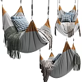 Cozy Gray Hammock Chair Cotton Linen With Blue Plaid Pillows Brown Trim And Hanging Rope