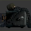 Weapon Vintage Communication Device with Metal Casing Knobs Buttons Worn Design and Coiled Cords 3d model