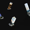 Transparent Prisms With Scenic Patterns On Black Background And White Gravel Base