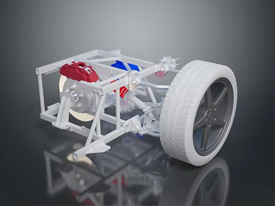 Car Chassis Suspension System with Red Blue Mechanical Components and Wheel 3d model