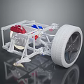 Car Chassis Suspension System with Red Blue Mechanical Components and Wheel 3d model