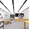 Modern Store Interior With Tables Display Cabinets Glass Windows And Open Layout 3d model