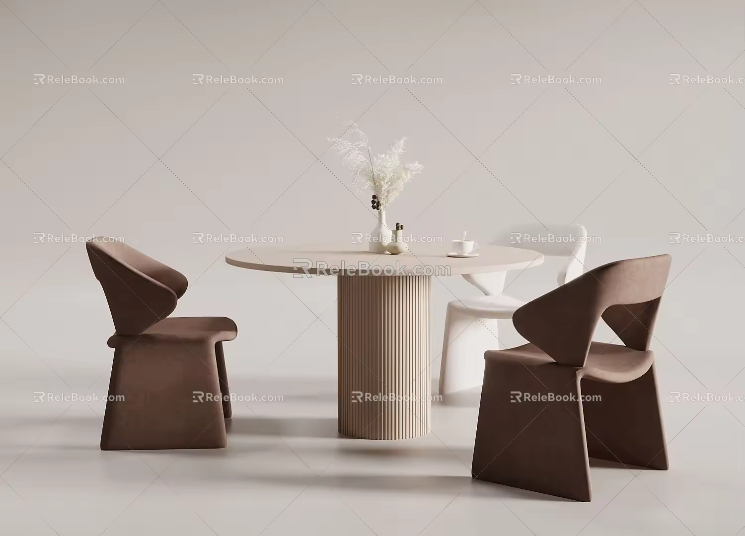 Modern Dining Table and Chair Combination Round Dining Table and Chair 3d model