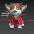 Cartoon Dog In Red Hoodie With Devil Horns Trident And Tail On Dark Background