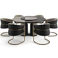 Elegant Modern Dining Table Set With Black Leather Chairs And Gold Metal Frames 3d model