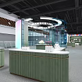 Specialty Store with Transparent Glass Building Display Cabinets International Flags and Cake