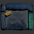 Elegant Blue Armchair With Yellow Bag And Green Cushion Accents