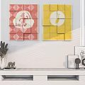 Decorative Wall Art With Red Yellow Geometric Patterns And Shelf Decor Items 3d model