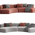 Red and Gray Sectional Sofa With Decorative Pillows And Throw Blanket 3d model