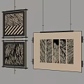 Abstract Paintings On Wall With Multiple Frames Black White Stripes And Feather Leaf Texture 3d model