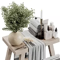 Washing And Daily Use Products On Wooden Stands With Decor