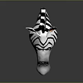 Cartoon Zebra Head with Black and White Stripes Orange Ears Gray Background and Reflection