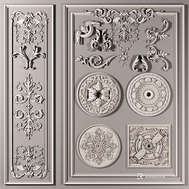 Ornate Decorative Carvings With Various Patterns For Wall And Furniture Panels 3d model 