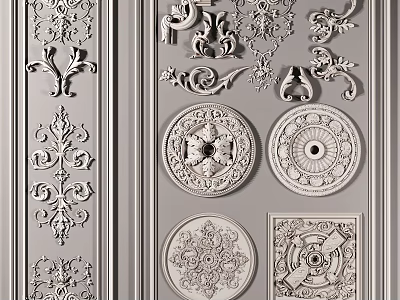 Ornate Decorative Carvings With Various Patterns For Wall And Furniture Panels 3d model